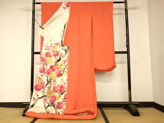 平和屋本店●色打掛　和装　婚礼　結婚式　花嫁　神社挙式　枝梅双鶴菱文　赤橙色　金銀彩　リバーシブル　逸品　AABM0847fw