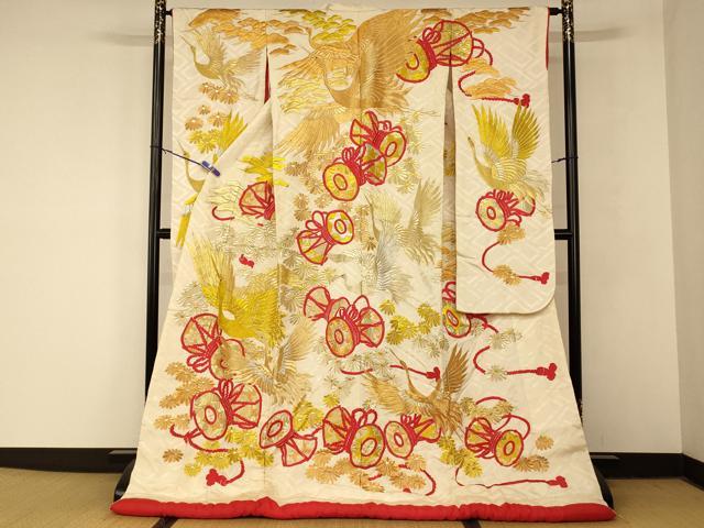 平和屋本店●色打掛　和装　婚礼　結婚式　花嫁　神社挙式　総刺繍　飛鶴花鼓松文　金銀糸　逸品　AABM0852fw