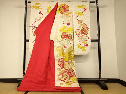 平和屋本店●色打掛　和装　婚礼　結婚式　花嫁　神社挙式　総刺繍　飛鶴花鼓松文　金銀糸　逸品　AABM0852fw