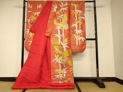 平和屋本店●色打掛　和装　婚礼　結婚式　花嫁　神社挙式　飛鶴笹竹文　金銀糸　金通し地　逸品　AABM0858fw