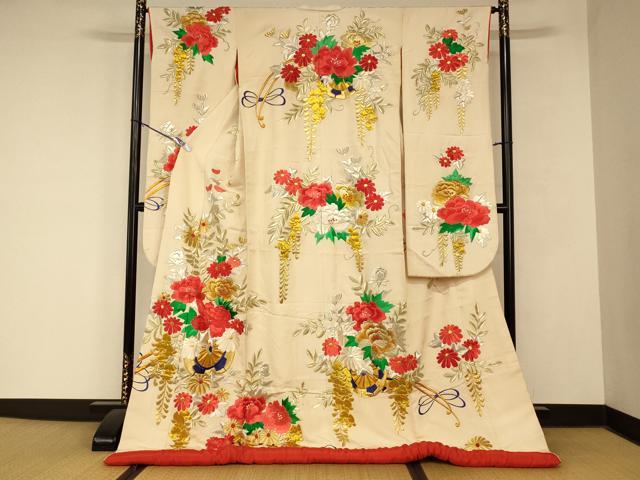 平和屋本店●色打掛　和装　婚礼　結婚式　花嫁　神社挙式　刺繍　花車文　藤の花　金銀糸　逸品　AABM0861fw