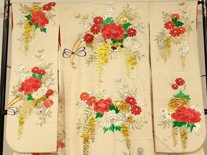 平和屋本店●色打掛　和装　婚礼　結婚式　花嫁　神社挙式　刺繍　花車文　藤の花　金銀糸　逸品　AABM0861fw