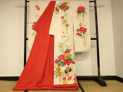 平和屋本店●色打掛　和装　婚礼　結婚式　花嫁　神社挙式　刺繍　花車文　藤の花　金銀糸　逸品　AABM0861fw