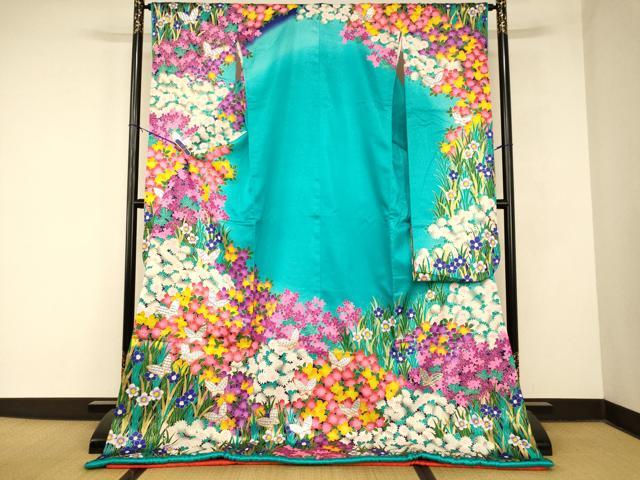 平和屋本店●お引きずり・お引き摺り・引き振袖 和装 結婚式 舞妓 芸妓 芸者 駒刺繍 花蝶文 ホログラム箔 金彩 銀通し地 逸品 AABM0864fw