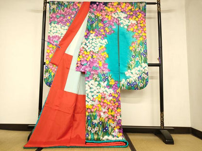 平和屋本店●お引きずり・お引き摺り・引き振袖 和装 結婚式 舞妓 芸妓 芸者 駒刺繍 花蝶文 ホログラム箔 金彩 銀通し地 逸品 AABM0864fw