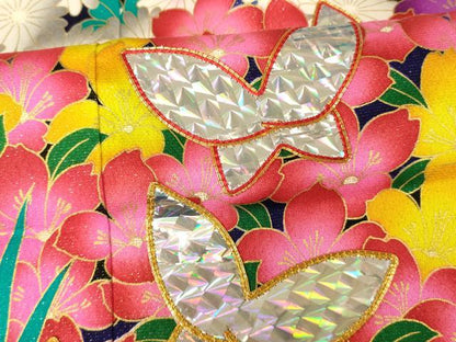 平和屋本店●お引きずり・お引き摺り・引き振袖 和装 結婚式 舞妓 芸妓 芸者 駒刺繍 花蝶文 ホログラム箔 金彩 銀通し地 逸品 AABM0864fw