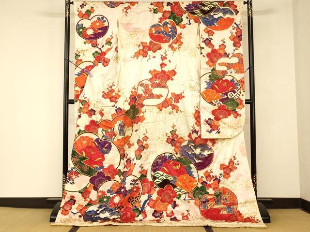平和屋本店●お引きずり・お引き摺り・引き振袖 和装 結婚式 舞妓 芸妓 芸者 衣装 駒刺繍 葵松竹梅文 金糸 金彩 逸品 AABM0868fw