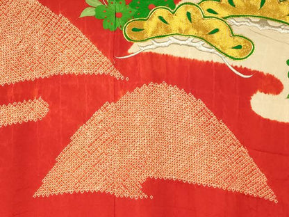 平和屋本店●お引きずり・お引き摺り・引き振袖 和装 結婚式 舞妓 芸妓 芸者 衣装 絞り 駒刺繍 山重ね松桜文 金糸 逸品 AABM0874fw