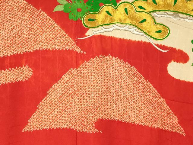 平和屋本店●お引きずり・お引き摺り・引き振袖 和装 結婚式 舞妓 芸妓 芸者 衣装 絞り 駒刺繍 山重ね松桜文 金糸 逸品 AABM0874fw