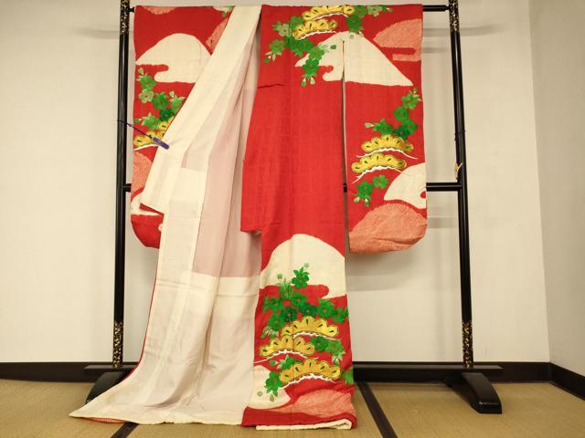 平和屋本店●お引きずり・お引き摺り・引き振袖 和装 結婚式 舞妓 芸妓 芸者 衣装 絞り 駒刺繍 山重ね松桜文 金糸 逸品 AABM0874fw