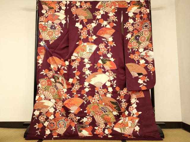 平和屋本店●お引きずり・お引き摺り・引き振袖 和装 結婚式 舞妓 芸妓 芸者 衣装 刺繍 枝垂れ梅吉祥扇子文 金銀彩 逸品 AABM0875fw