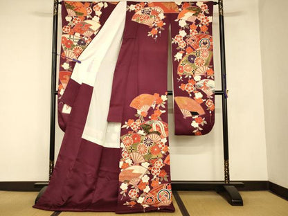 平和屋本店●お引きずり・お引き摺り・引き振袖 和装 結婚式 舞妓 芸妓 芸者 衣装 刺繍 枝垂れ梅吉祥扇子文 金銀彩 逸品 AABM0875fw