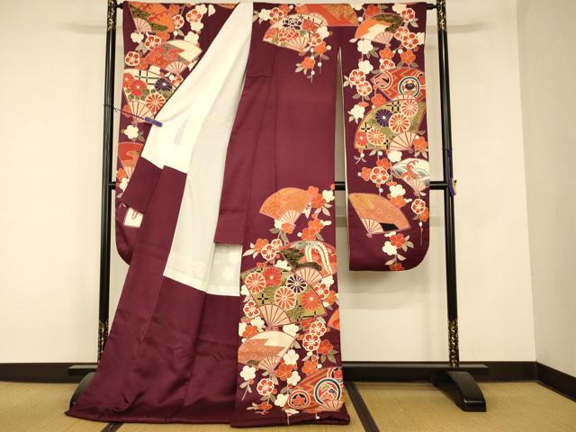 平和屋本店●お引きずり・お引き摺り・引き振袖 和装 結婚式 舞妓 芸妓 芸者 衣装 刺繍 枝垂れ梅吉祥扇子文 金銀彩 逸品 AABM0875fw