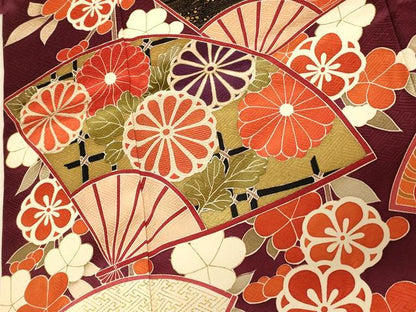 平和屋本店●お引きずり・お引き摺り・引き振袖 和装 結婚式 舞妓 芸妓 芸者 衣装 刺繍 枝垂れ梅吉祥扇子文 金銀彩 逸品 AABM0875fw