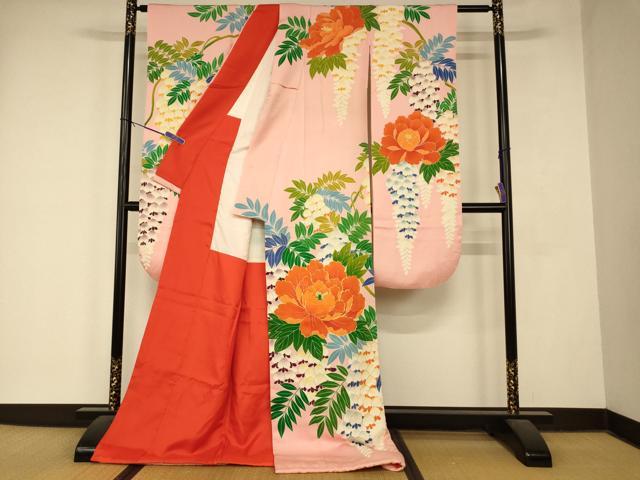 平和屋本店●お引きずり・お引き摺り・引き振袖 和装 結婚式 舞妓 芸妓 芸者 衣装 駒刺繍 牡丹藤の花文 金糸 金彩 逸品 AABM0876fw