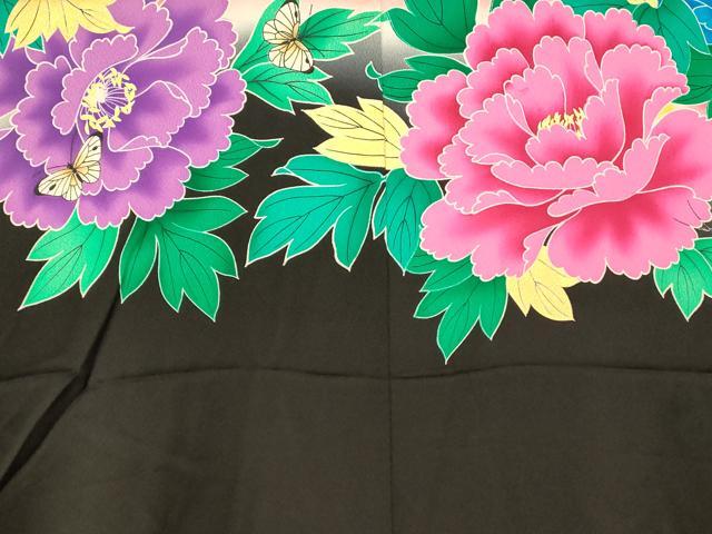 平和屋本店●お引きずり・お引き摺り・引き振袖 和装 結婚式 舞妓 芸妓 芸者 衣装 花蝶霞文 暈し染め 黒地 金彩 AABM0877fw