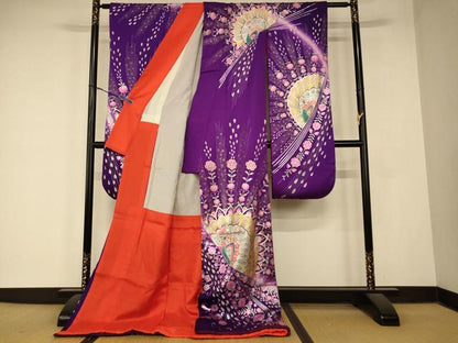 平和屋本店●お引きずり・お引き摺り・引き振袖　和装　結婚式　舞妓　芸妓　芸者　衣装　孔雀草花文　暈し染め　金銀彩　逸品　AABM0878fw