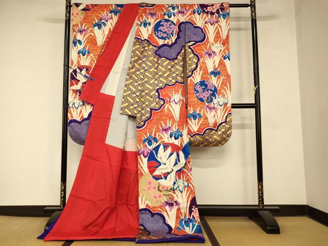 平和屋本店●お引きずり・お引き摺り・引き振袖　和装　結婚式　舞妓　芸妓　芸者　衣装　絞り　枝梅鶴丸文　金彩　逸品　AABM0879fw