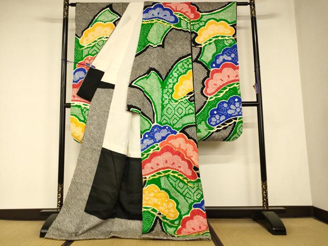 平和屋本店●お引きずり・お引き摺り・引き振袖 和装 結婚式 舞妓 芸妓 芸者 衣装 総絞り 駒刺繍 花松文 金糸 金彩 逸品 AABM0880fw