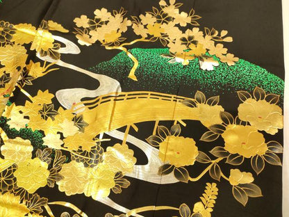 平和屋本店●本手描友禅作家　秋山章　色打掛　和装　婚礼　結婚式　花嫁　神社挙式　飛鶴御所車草花文　金銀糸　逸品　AABM0881fw