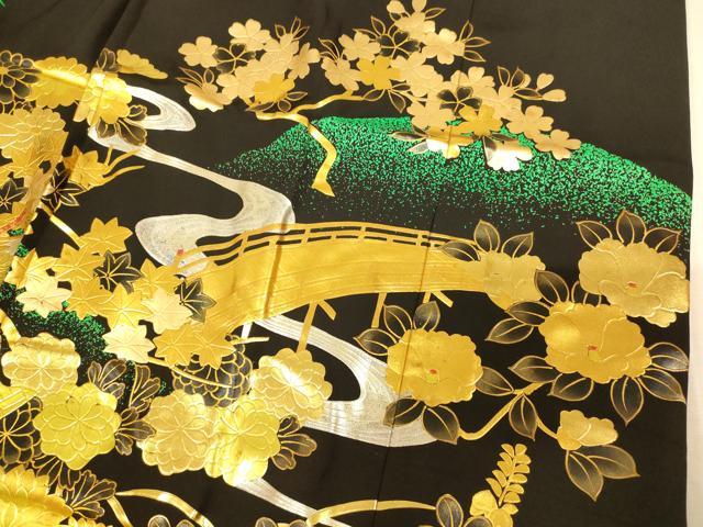 平和屋本店●本手描友禅作家　秋山章　色打掛　和装　婚礼　結婚式　花嫁　神社挙式　飛鶴御所車草花文　金銀糸　逸品　AABM0881fw