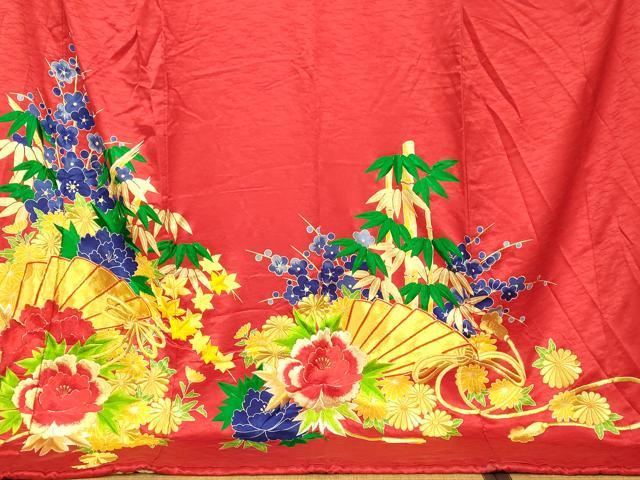 平和屋本店●お引きずり・お引き摺り・引き振袖 和装 結婚式 舞妓 芸妓 芸者 衣装 駒刺繍 梅竹扇子文 金銀糸 金彩 逸品 AABM0882fw