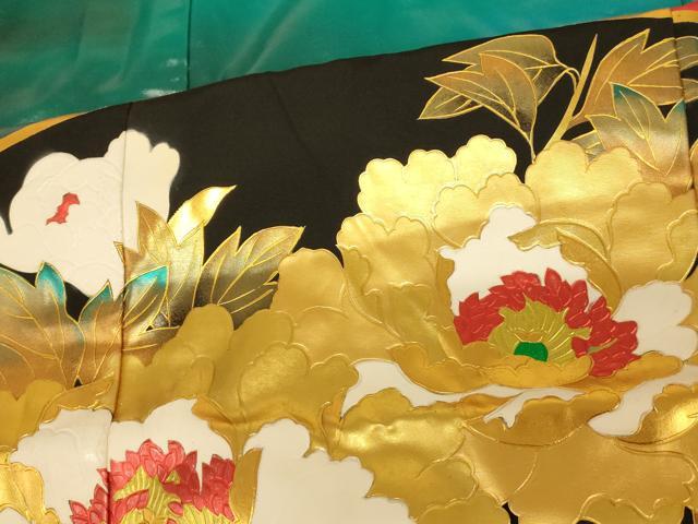 平和屋本店●本手描友禅作家　秋山章　色打掛　和装　婚礼　結婚式　花嫁　神社挙式　飛鶴四季花地紙文　松　金銀彩　AABM0884fw