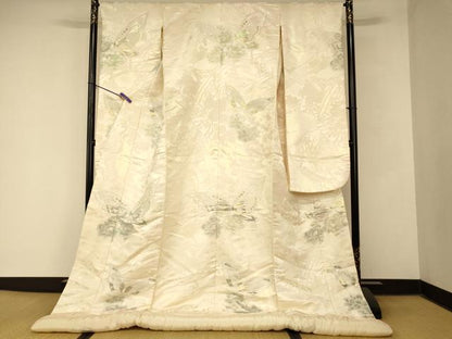 平和屋本店●西陣　高級美術織　白打掛　白無垢　和装　婚礼　結婚式　花嫁　神社挙式　唐織　段子九百地　胡蝶　銀糸　逸品　AABM0885fw