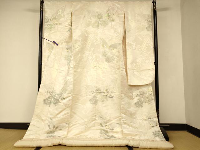 平和屋本店●西陣　高級美術織　白打掛　白無垢　和装　婚礼　結婚式　花嫁　神社挙式　唐織　段子九百地　胡蝶　銀糸　逸品　AABM0885fw