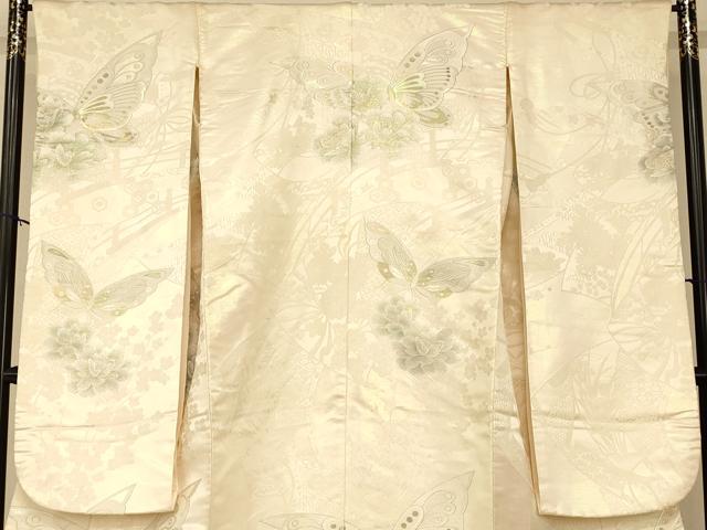 平和屋本店●西陣　高級美術織　白打掛　白無垢　和装　婚礼　結婚式　花嫁　神社挙式　唐織　段子九百地　胡蝶　銀糸　逸品　AABM0885fw