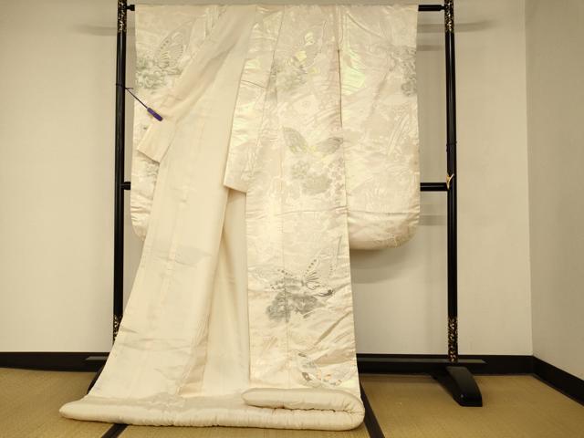 平和屋本店●西陣　高級美術織　白打掛　白無垢　和装　婚礼　結婚式　花嫁　神社挙式　唐織　段子九百地　胡蝶　銀糸　逸品　AABM0885fw