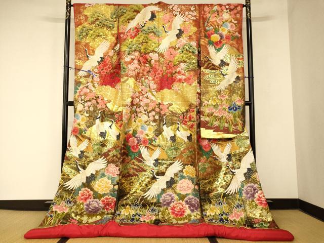 平和屋本店●色打掛　和装　婚礼　結婚式　花嫁　神社挙式　唐織　飛鶴枝梅松文　暈し染め　金糸　逸品　AABM0886fw