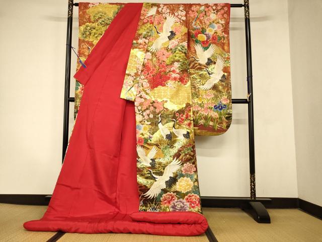 平和屋本店●色打掛　和装　婚礼　結婚式　花嫁　神社挙式　唐織　飛鶴枝梅松文　暈し染め　金糸　逸品　AABM0886fw