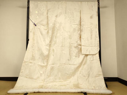 平和屋本店●白打掛　白無垢　和装　婚礼　結婚式　花嫁　神社挙式　唐織　飛鶴道長草花文　逸品　AABM0887fw