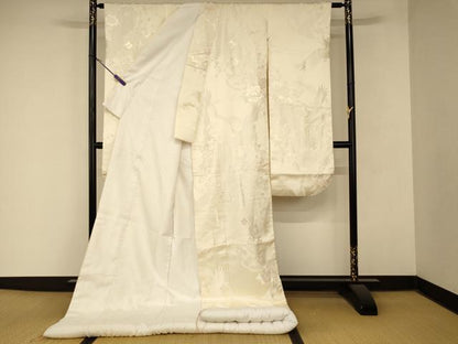 平和屋本店●白打掛　白無垢　和装　婚礼　結婚式　花嫁　神社挙式　唐織　飛鶴道長草花文　逸品　AABM0887fw