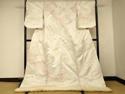 平和屋本店●お引きずり・お引き摺り 訪問着 和装 舞台 舞妓 芸妓 芸者 衣装 刺繍 飛鶴天井笹梅文 ラインストーン 銀糸 逸品 AABM0893fw