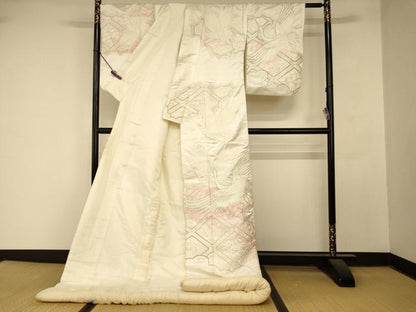 平和屋本店●お引きずり・お引き摺り 訪問着 和装 舞台 舞妓 芸妓 芸者 衣装 刺繍 飛鶴天井笹梅文 ラインストーン 銀糸 逸品 AABM0893fw