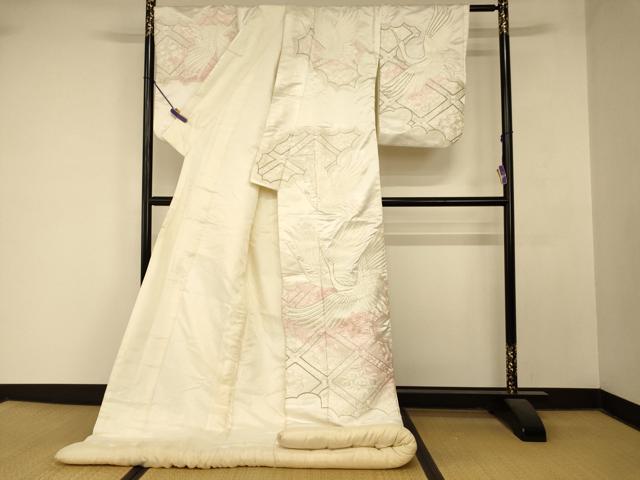 平和屋本店●お引きずり・お引き摺り 訪問着 和装 舞台 舞妓 芸妓 芸者 衣装 刺繍 飛鶴天井笹梅文 ラインストーン 銀糸 逸品 AABM0893fw