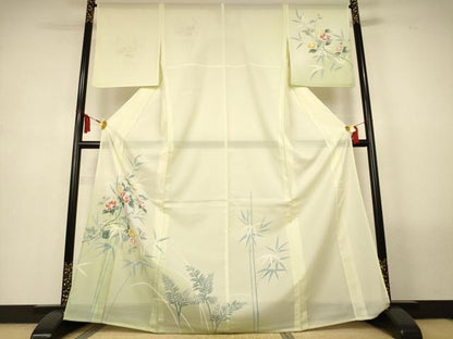 平和屋着物＊夏物　訪問着　絽　笹竹花文　暈し染め　洗える着物　AABM1025jd