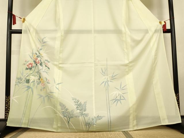 平和屋着物＊夏物　訪問着　絽　笹竹花文　暈し染め　洗える着物　AABM1025jd