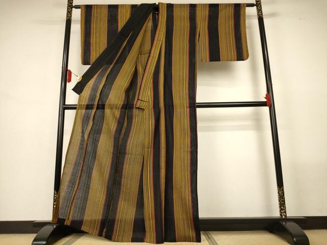 平和屋着物＊夏物　小紋　羅　縞　正絹　逸品　AABM1029jd