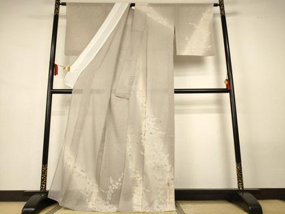 平和屋着物＊夏物　訪問着　刺繍　萩　暈し染め　銀糸　銀彩　正絹　逸品　AABM1031jd