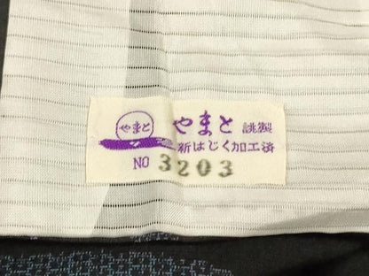 平和屋着物＊夏物　小紋　紗　よろけ縞　黒地　やまと誂製　AABM1034jd