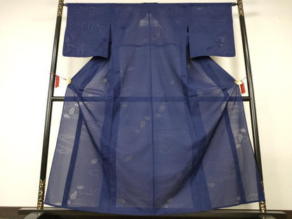 平和屋着物＊夏物　色無地　縦絽　流水舞葉紋紗　留紺色　正絹　逸品　AABM1047jd