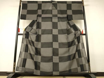 平和屋着物＊夏物　夏大島　市松文様　正絹　逸品　AABM1056jd