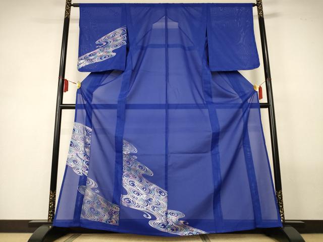 平和屋着物＊夏物　訪問着　絽　抽象文様　銀彩　正絹　逸品　AABM1063jd