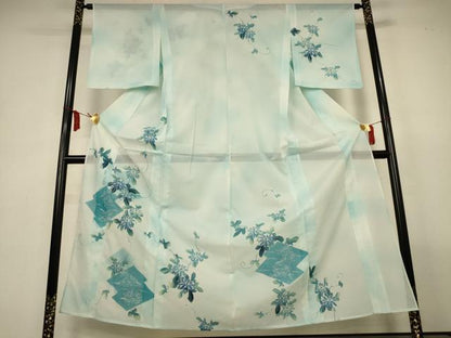平和屋着物＊夏物　訪問着　絽　草花文　暈し染め　銀彩　洗える着物　AABM1085jd