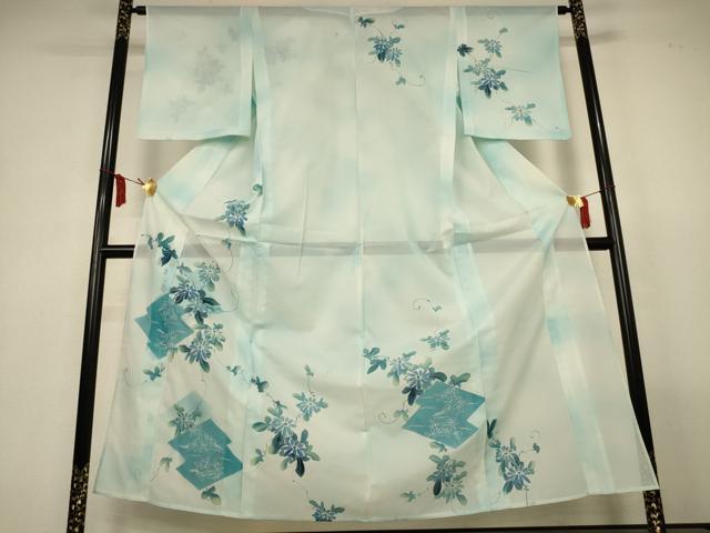 平和屋着物＊夏物　訪問着　絽　草花文　暈し染め　銀彩　洗える着物　AABM1085jd