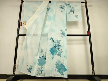 平和屋着物＊夏物　訪問着　絽　草花文　暈し染め　銀彩　洗える着物　AABM1085jd