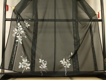 平和屋着物＊夏物　訪問着　絽　枝葉文　黒地　洗える着物　AABM1086jd